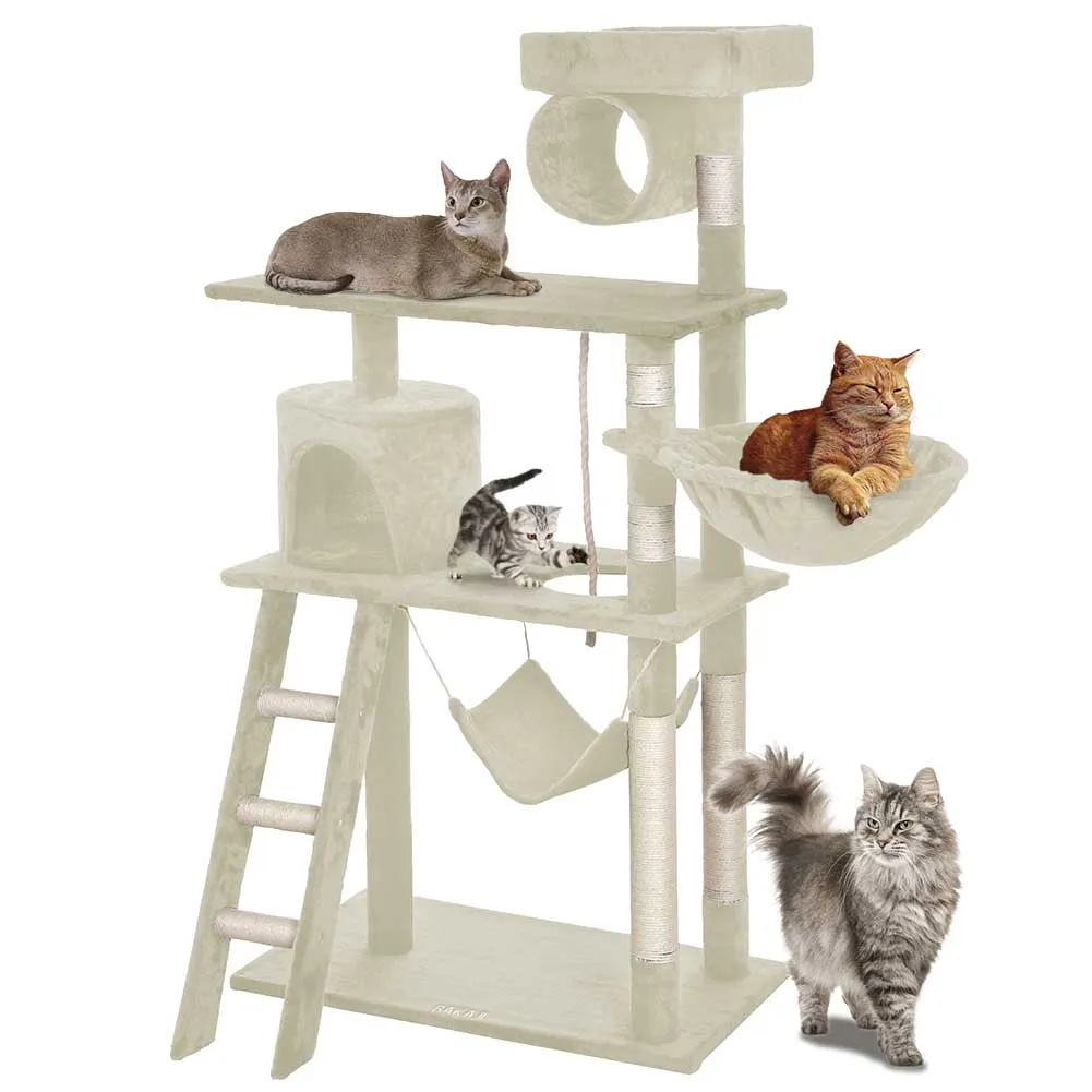 Albero Tiragraffi per Gatti Parco Giochi Cuccia Graffiatoio gatto 142cm Beige