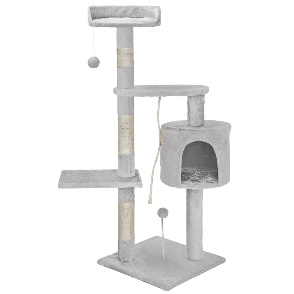 Albero Tiragraffi Gatti Parco Giochi Cuccia Graffiatoio gatto 112cm Grigio Chiar