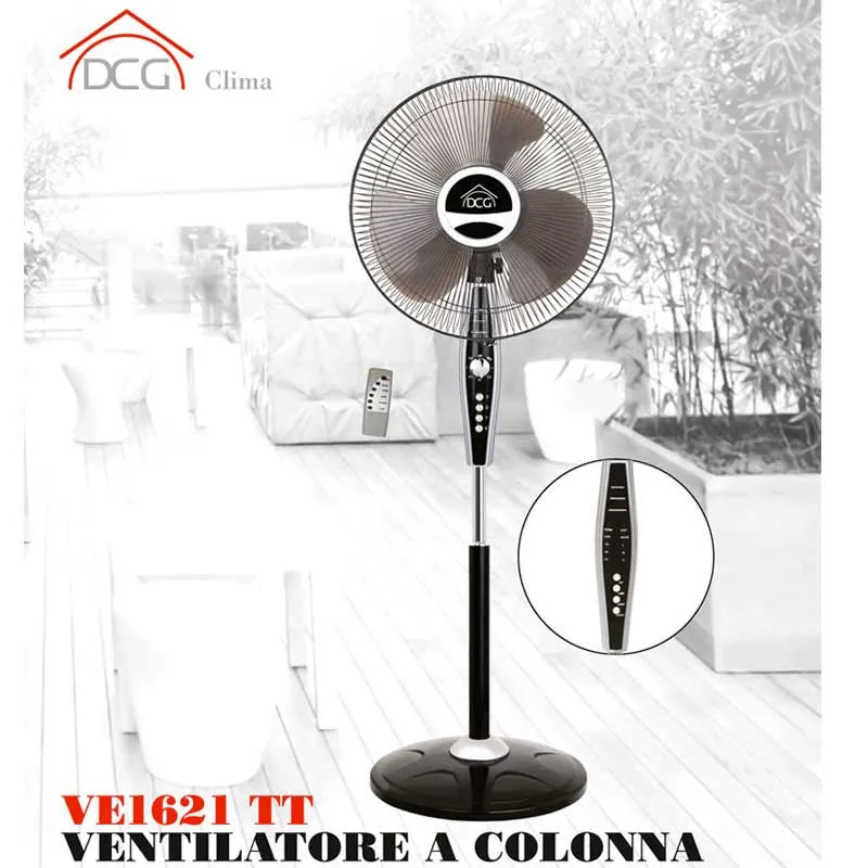 Ventilatore a Colonna Pala 40 cm con Timer e Telecomando Nero Silver DCG VE1621