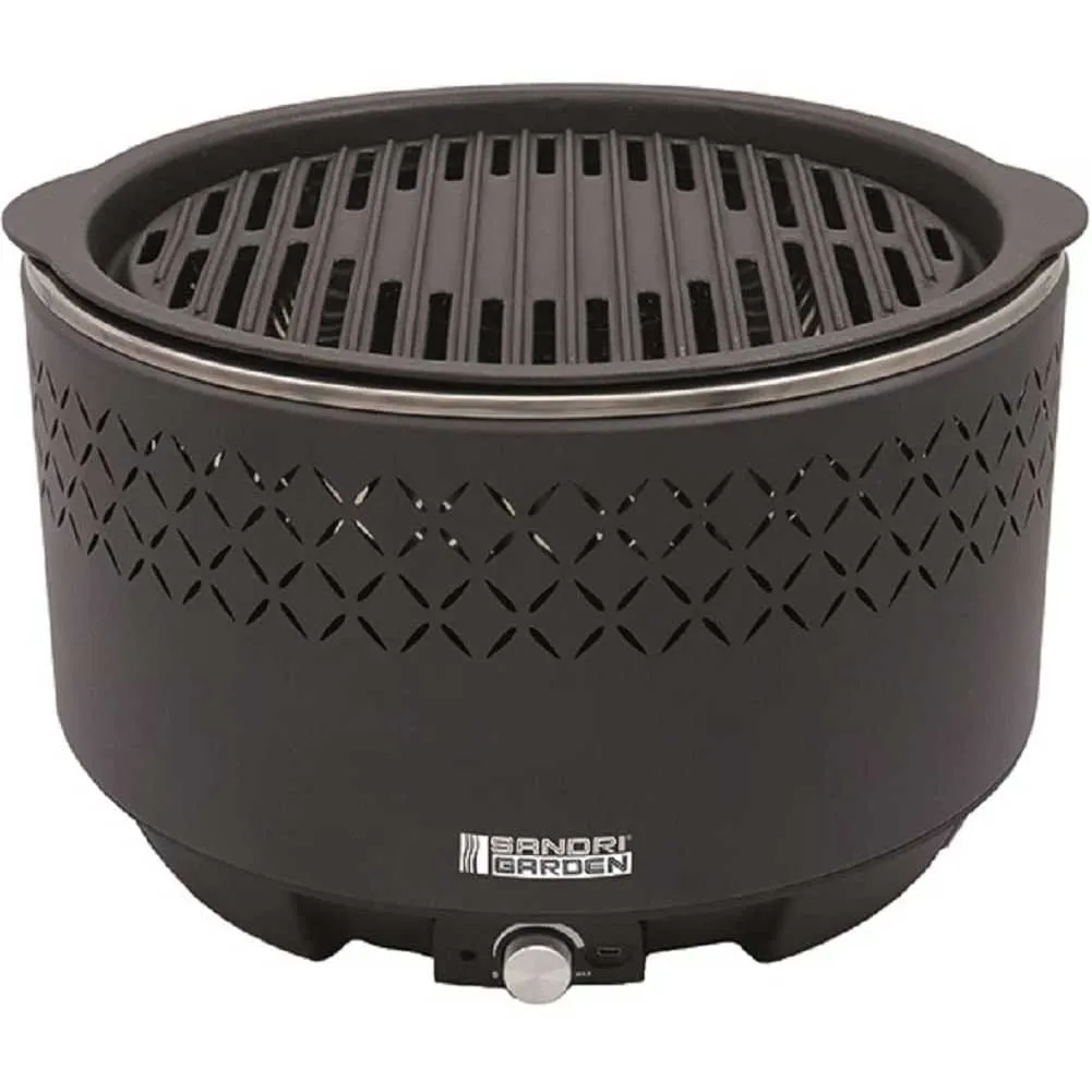 Barbecue Portatile Carbone Tavolo 36cm Alimentazione Batteria USB Griglia Ghisa