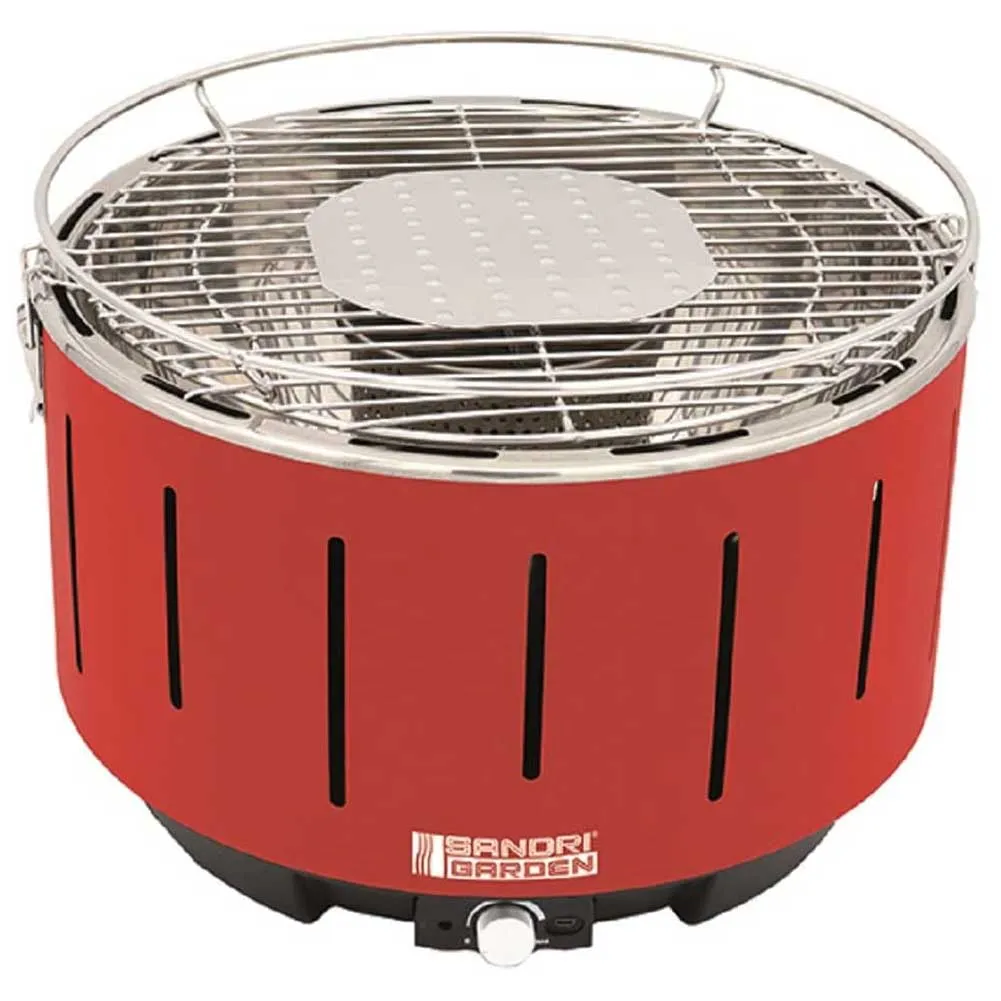 Barbecue Portatile Carbone da Tavolo 36cm Alimentazione a Batteria e USB Rosso