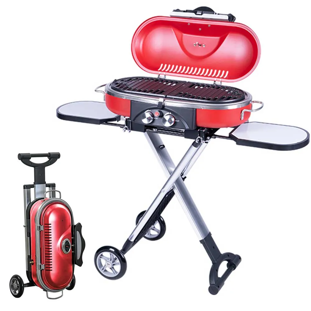 Barbecue Gas Pieghevole Trolley Richiudibile Griglia Portatile 2 Bruciatori Ross