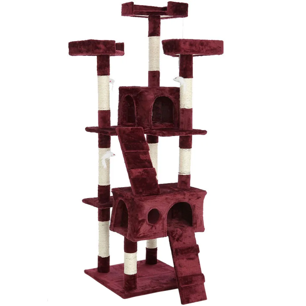 Tiragraffi per Gatti Albero Sisal Parco Giochi Gatto Tira Graffi 170cm Rosso Vin