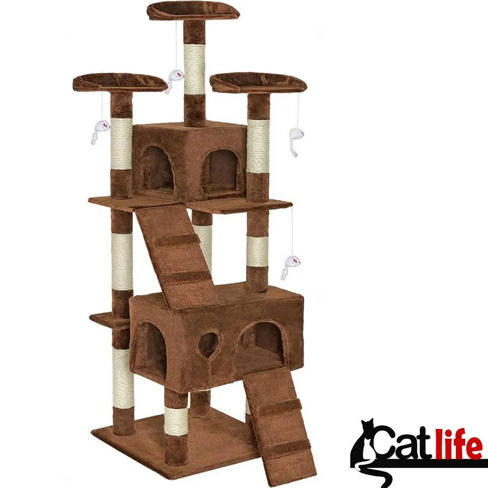 Tiragraffi per Gatti Albero Sisal Parco Giochi Gatto Tira Graffi 170cm Marrone