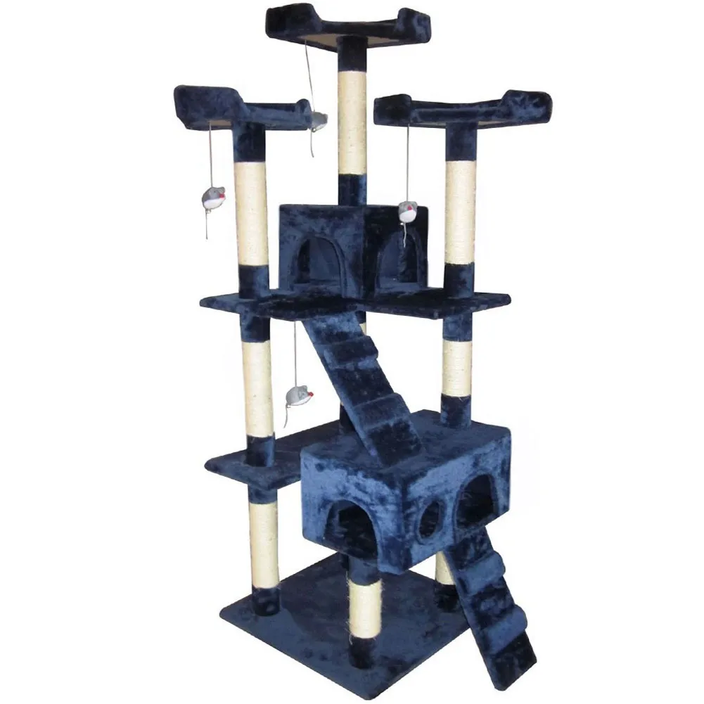 Tiragraffi Per Gatti Albero Sisal Parco Giochi Gatto Tira Graffi 170cm Blu Scuro