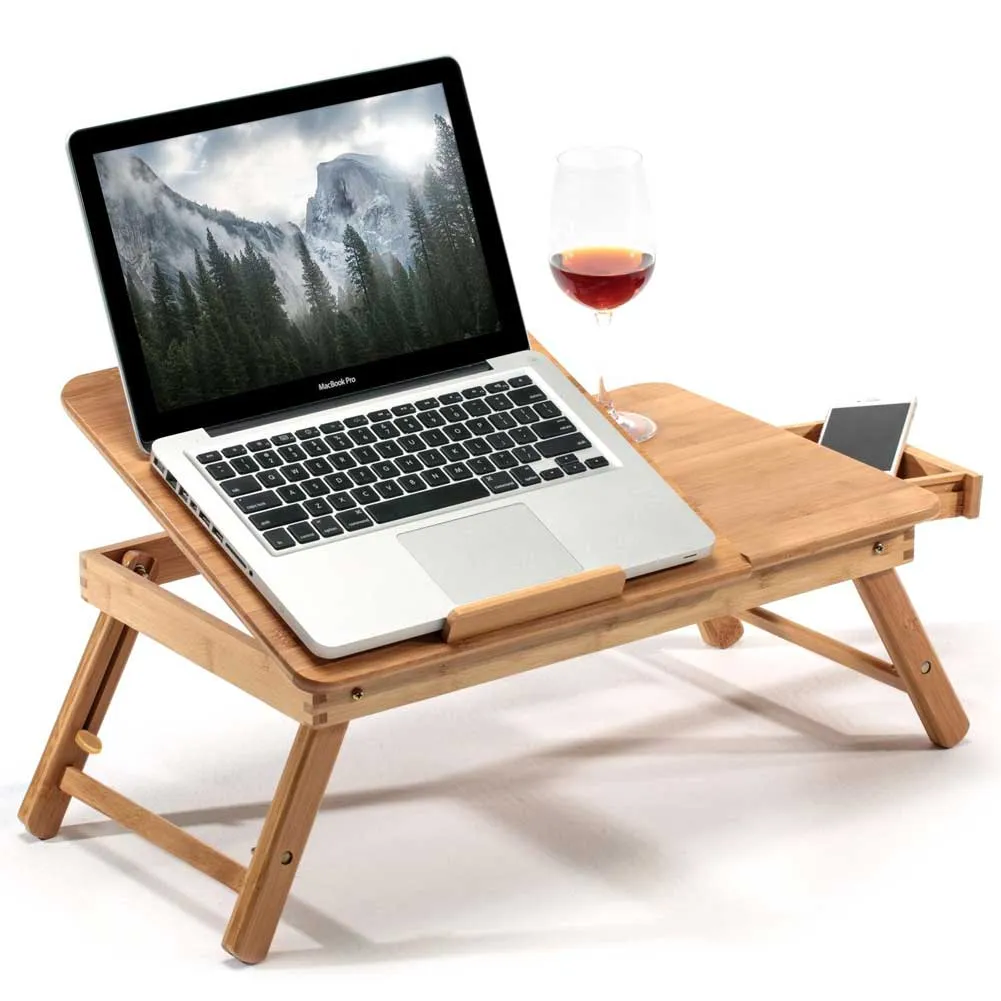 Tavolino Vassoio Letto Divano Porta Notebook Pc Tablet Pieghevole in Legno Bambu