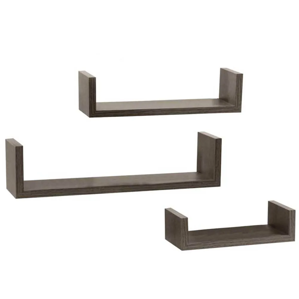 Set 3 Mensole da Parete Moderne Design con Bordi Mensola Scaffale Legno Wenghe