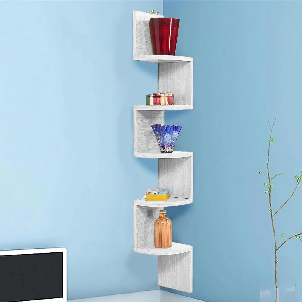 Libreria Scaffale Mensole Parete Angolare Moderna 5 Ripiani Angolo Bianco Legno