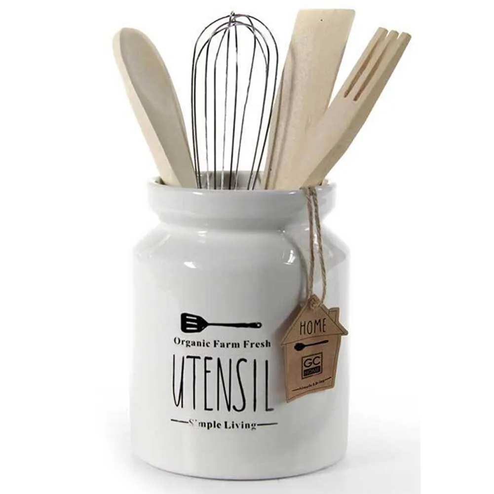 Poggiamestoli Portautensili Porta Mestoli Utensili da Cucina in Ceramica Bianco