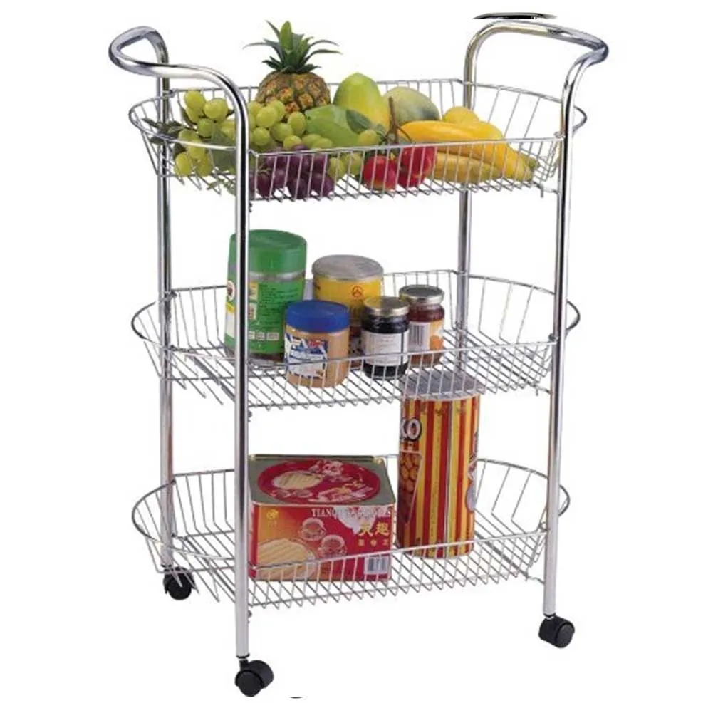 Carrello Cucina in Metallo con 3 Cestelli 4 Ruote per Frutta Verdura 51x26x74cm