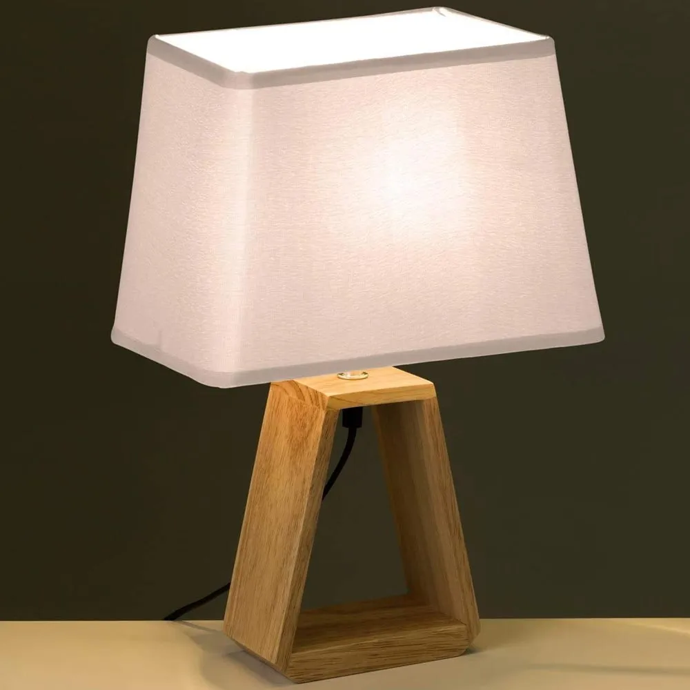 Lampada da Tavolo Lume da Comodino in Legno e Tessuto Bianco Abatjour 26x41cm