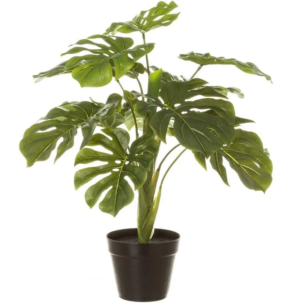 Pianta Piantina Artificiale PVC Realistica Monstera Verde Design Arredamento