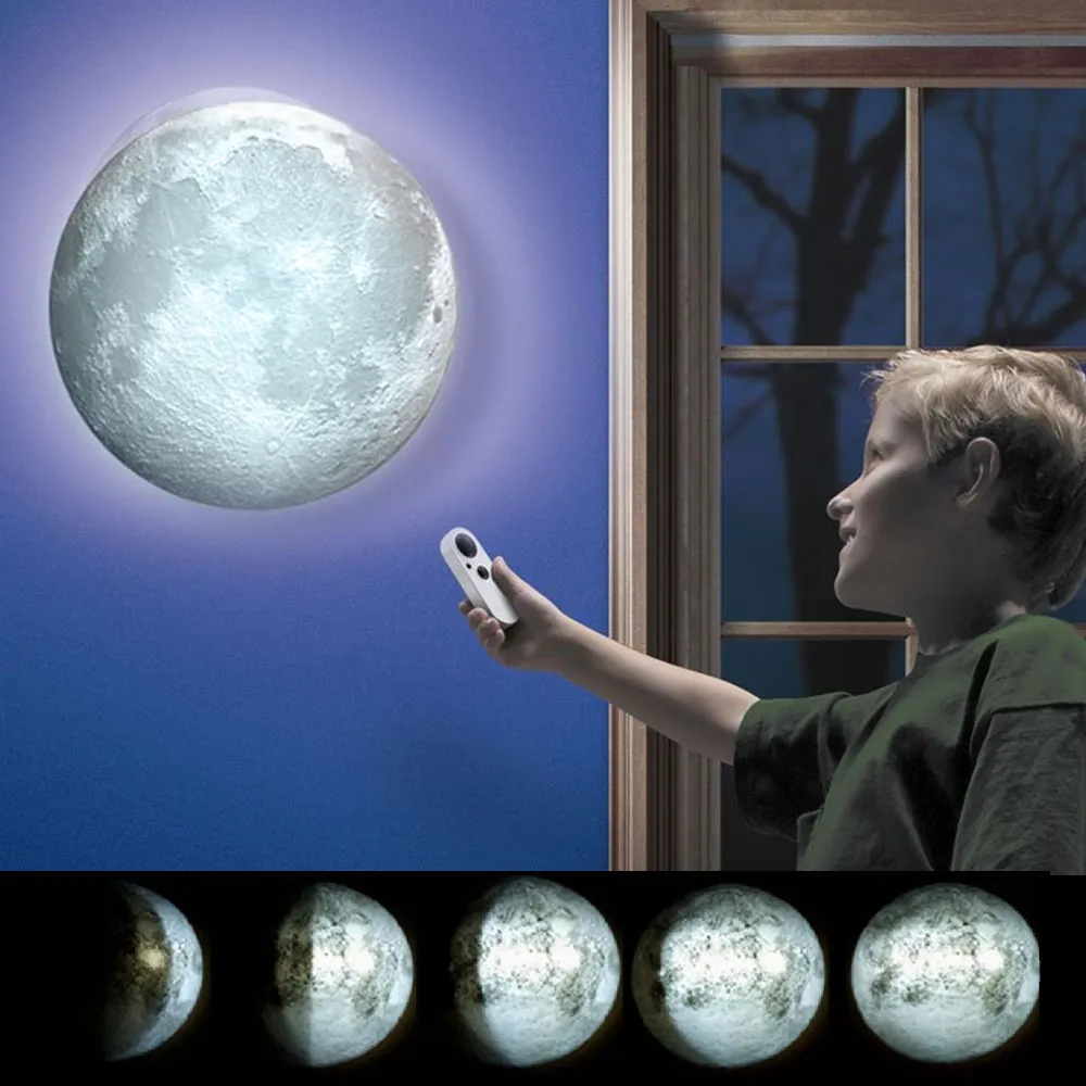 Lampada Luna a Parete Moon Light Lamp Luce Notturna LED Fasi Lunari Telecomando