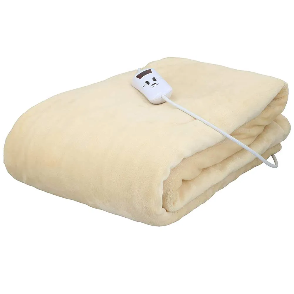 Coperta Elettrica Termica Plaid in Flanella Matrimoniale Scaldaletto 180W Beige