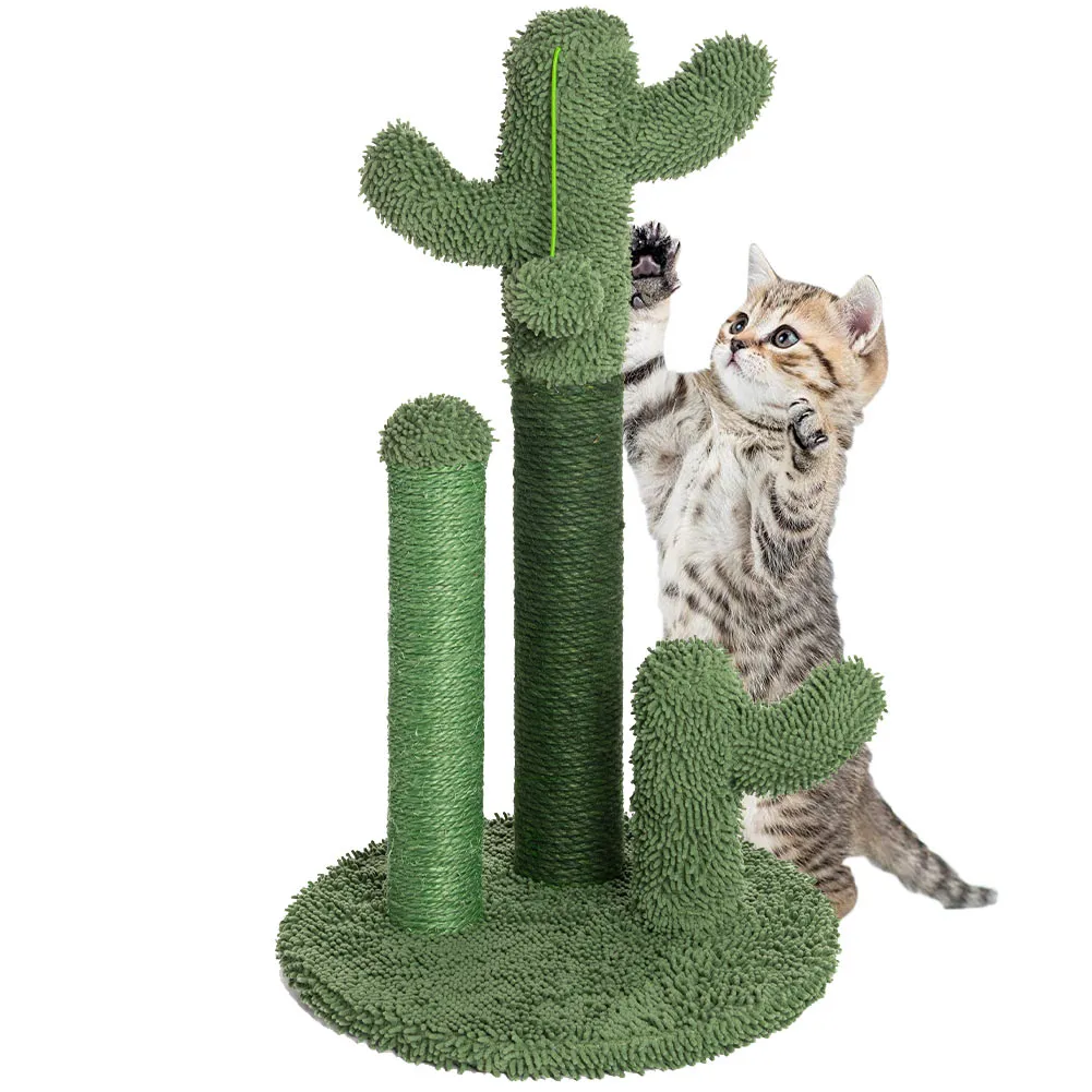 Tiragraffi Graffiatoio Forma 3 Cactus per Gatti Verde con Pallina 44 x 72 cm