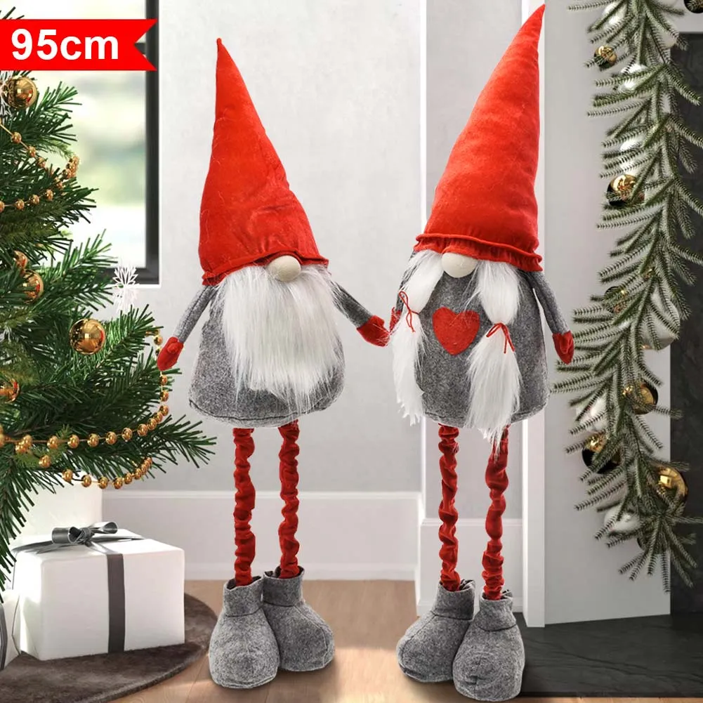 2x Gnomi Folletti di Natale Altezza 95cm Regolabile Decorazioni Natalizie Rosso