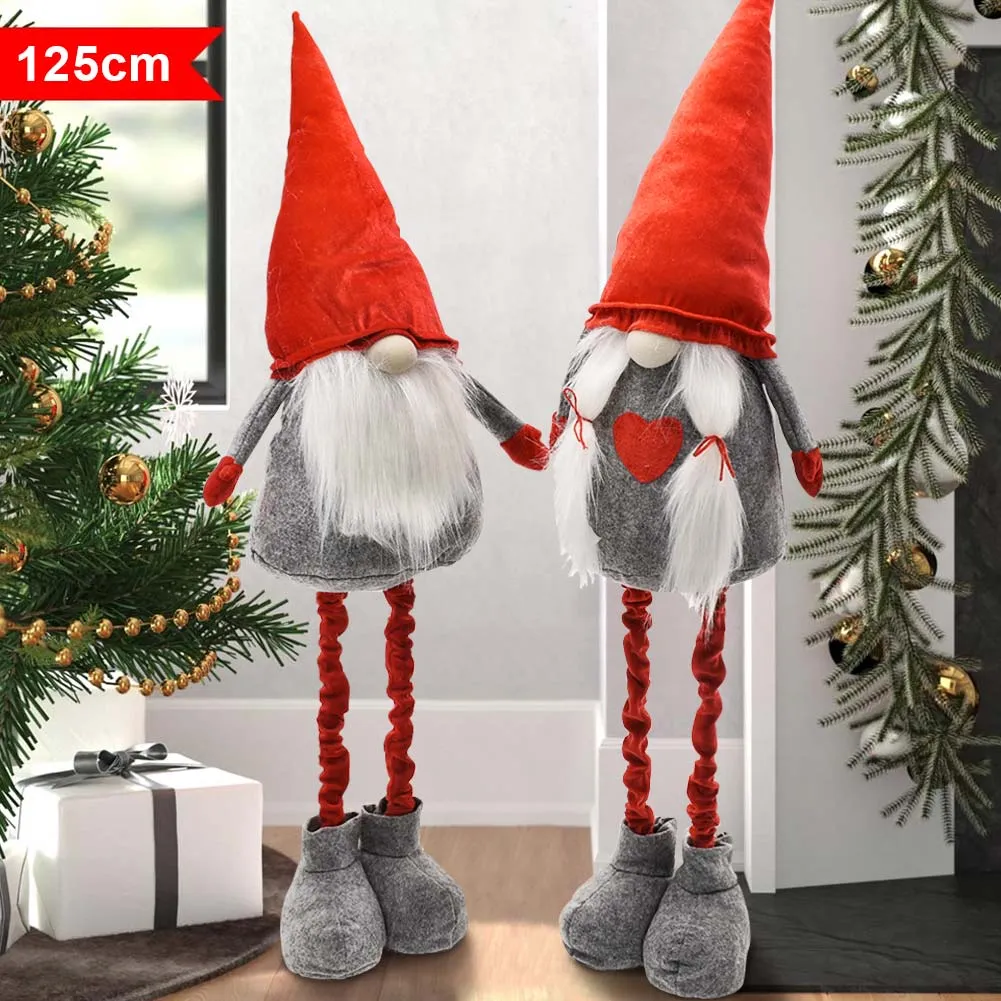 2x Gnomi Folletti di Natale Altezza 125cm Regolabile Decorazioni Natalizie Rosso