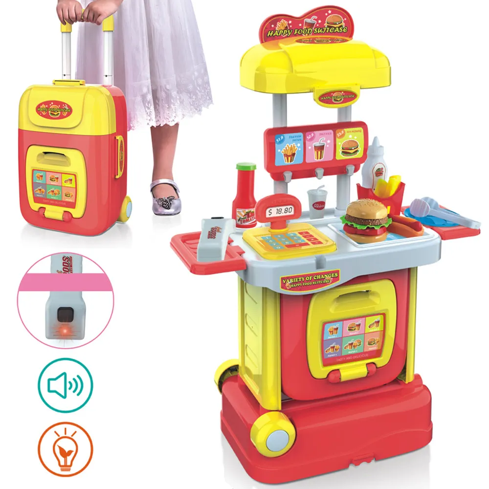 Cassa Fast Food Giocattolo Bambini con Scanner Luci Suoni Richiudibile a Trolley