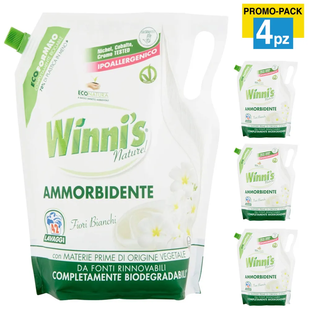 4 x Winni's Ammorbidente Fiori Bianchi Promo Pack 4 Buste 168 Lavaggi Misurini