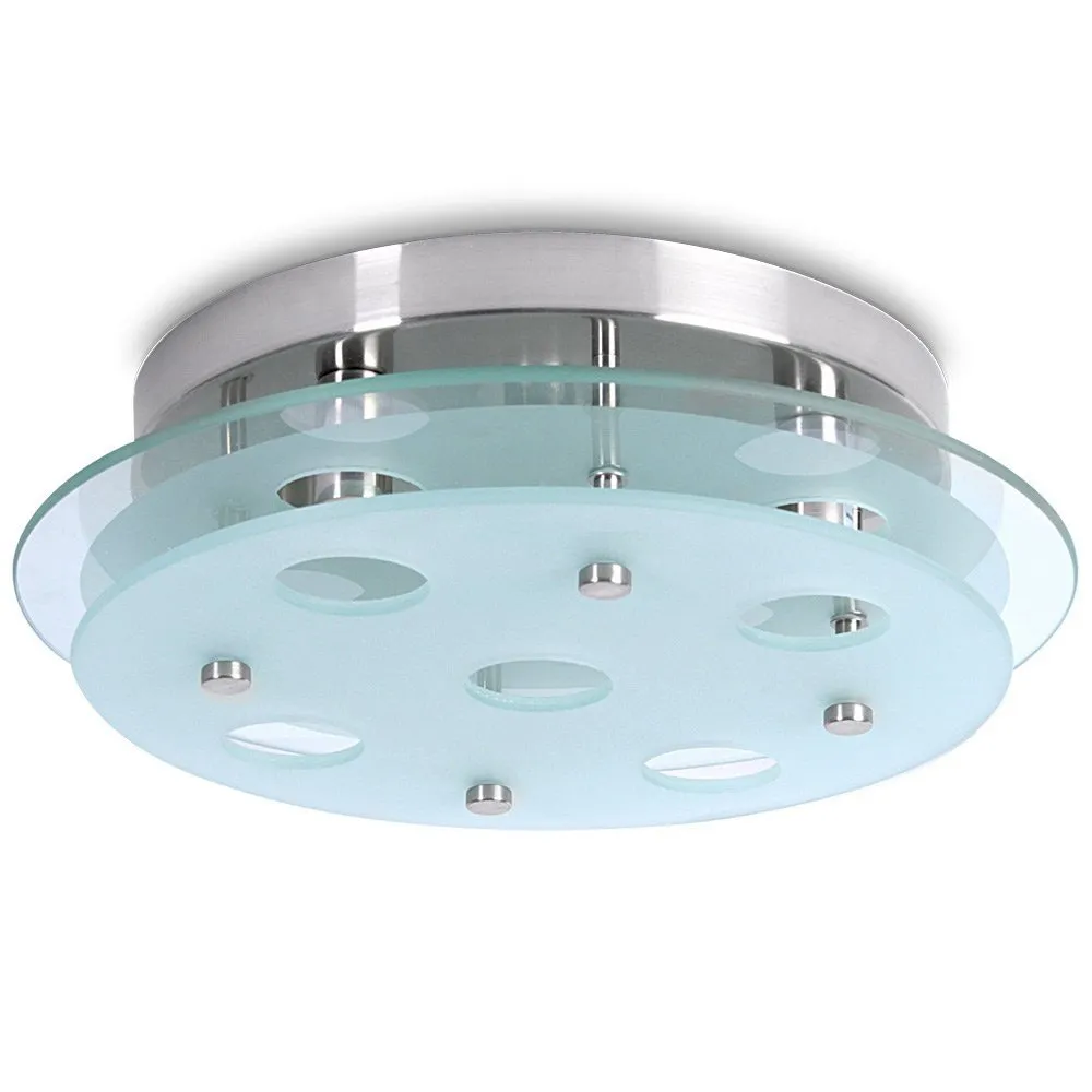 Lampada Da Soffitto 200W Plafoniera Moderna Rotonda In Metallo e Vetro Satinato