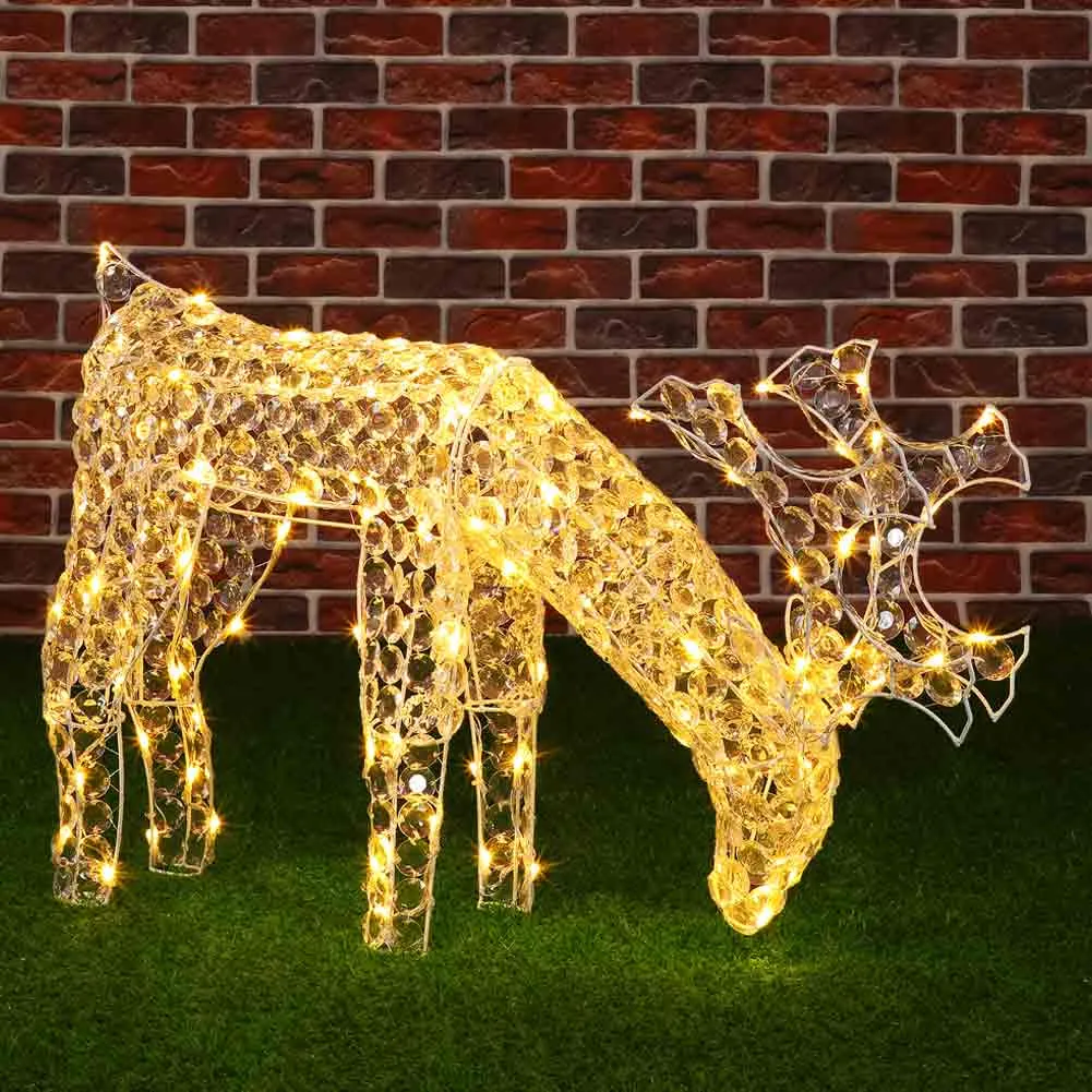 Renna Natalizia Luminosa mangia erba 3D in Acrilico 100 LED Bianco Caldo H42 cm