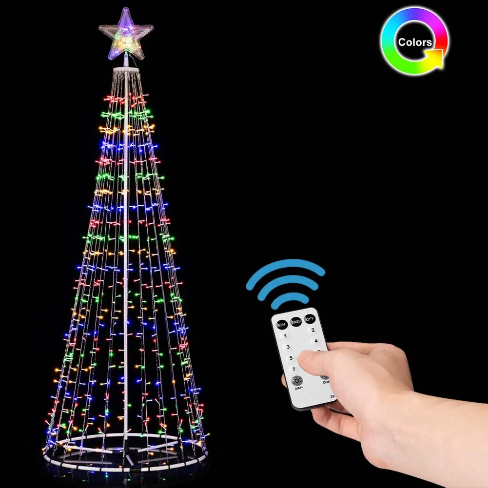 Albero Natale Luminoso LED RGB Multicolore 220 cm 592 con 8 Giochi Luce Esterno