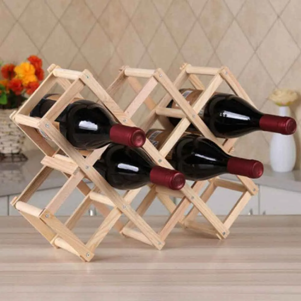 Portabottiglie Vino in legno Naturale Pieghevole Fisarmonica 10 Bottiglie