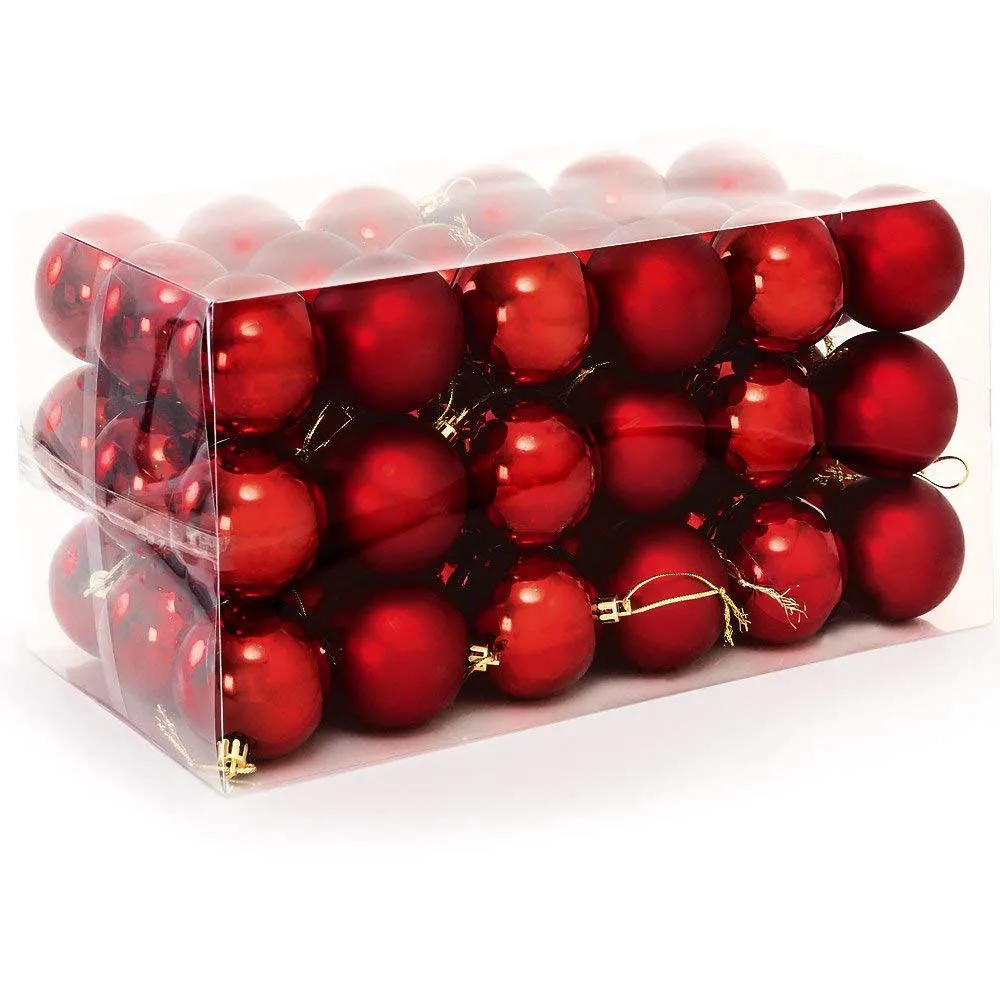 Confezione 54 Palline Di Natale Colore Rosso Diametro 6 Cm Addobbo Natalizio