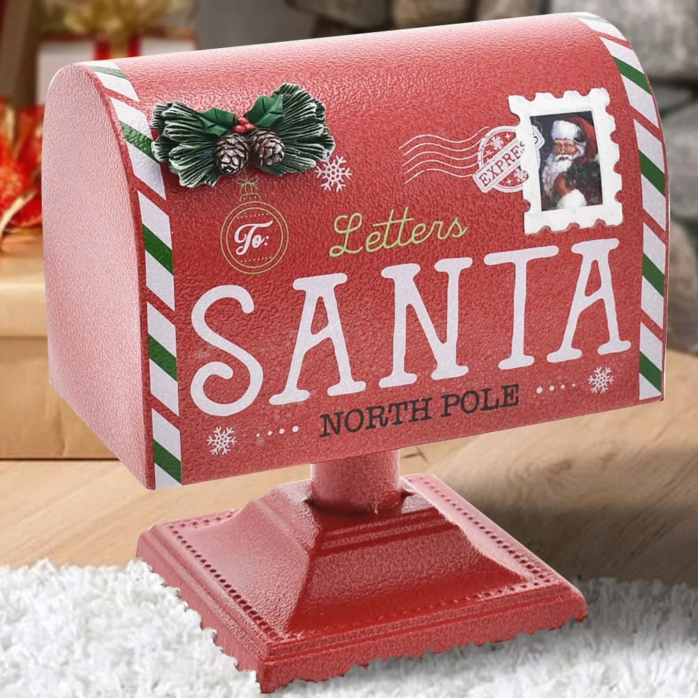 Cassetta Postale Buca Lettere di Babbo Natale Decorazione Natalizia Metallo 25cm