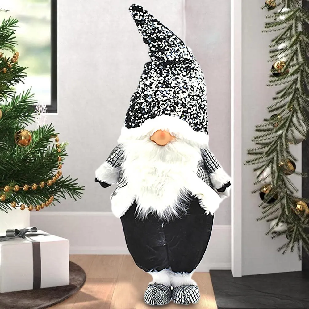 Gnomo Folletto Babbo Natale Altezza 77cm con Pailettes Nero e Argento Natalizio