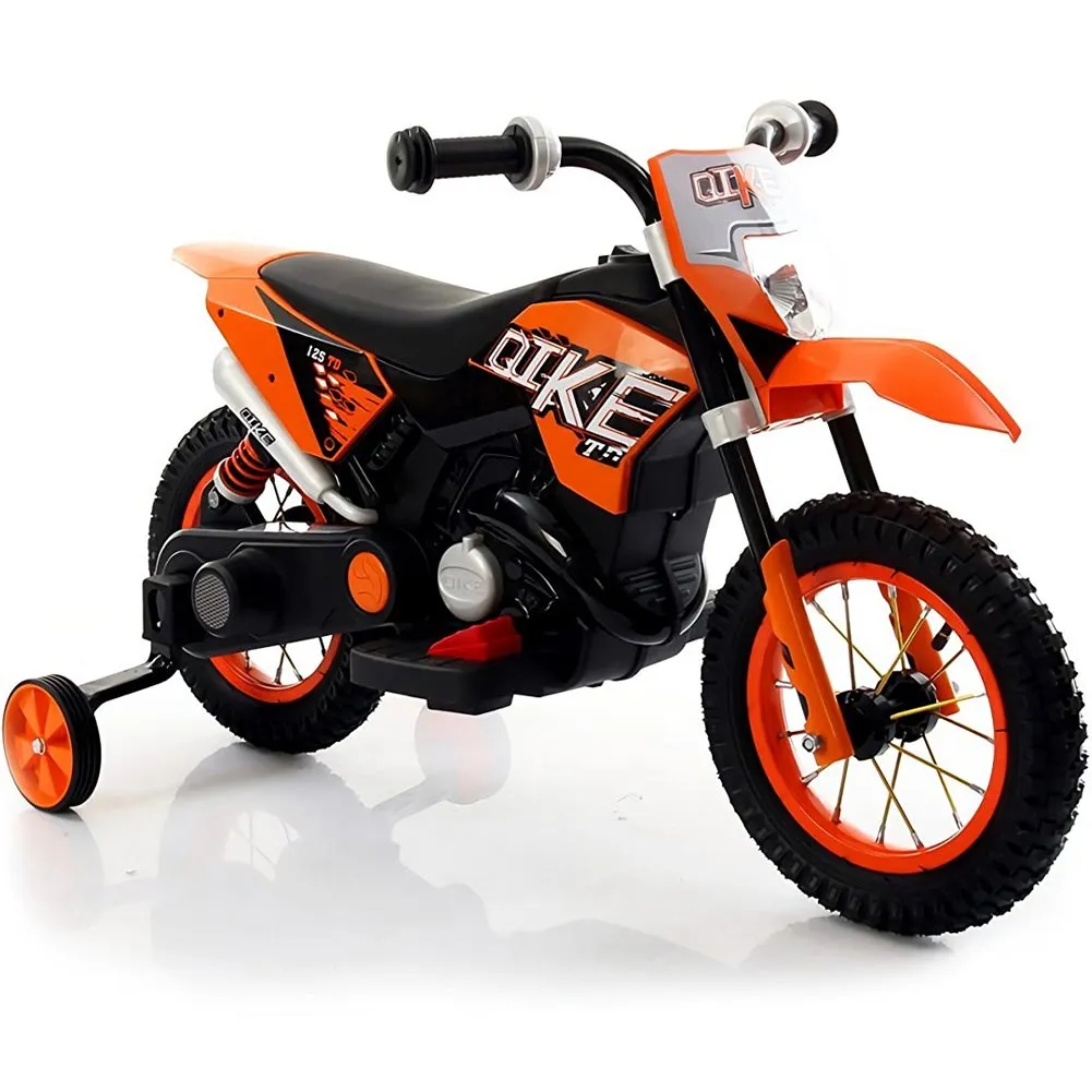 Moto Motocicletta Elettica per Bambini Cross Arancio ruote in Gomma Minimoto 6V