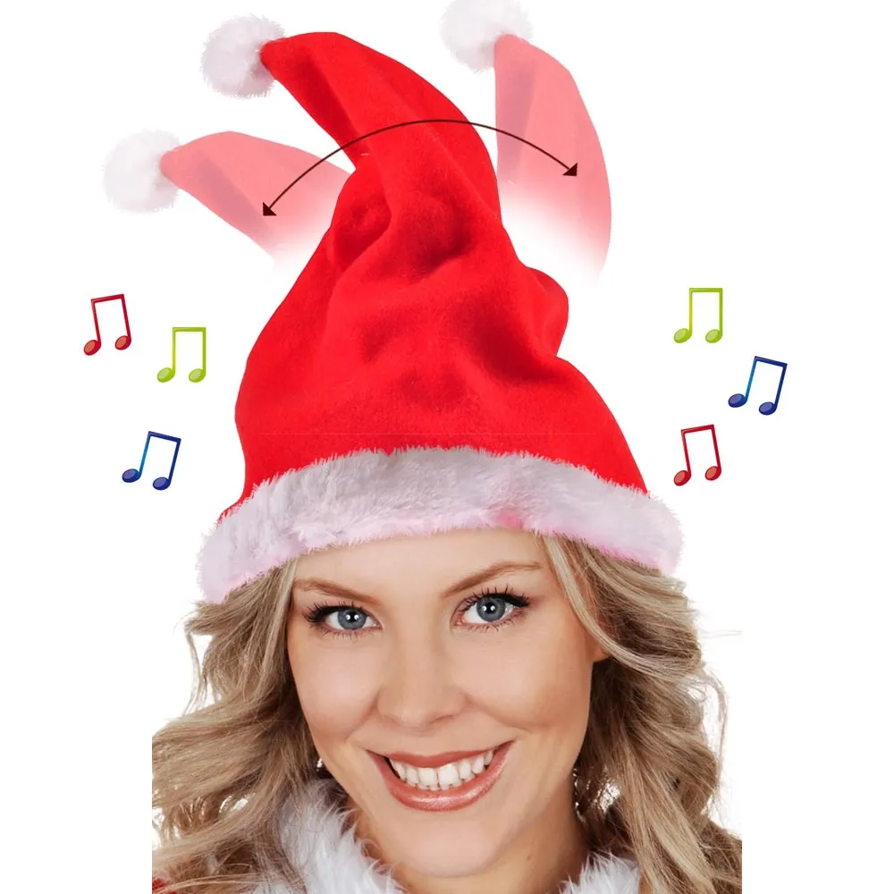 Cappello Babbo Natale con Movimenti e Musica Decorazioni Natalizie in Tessuto