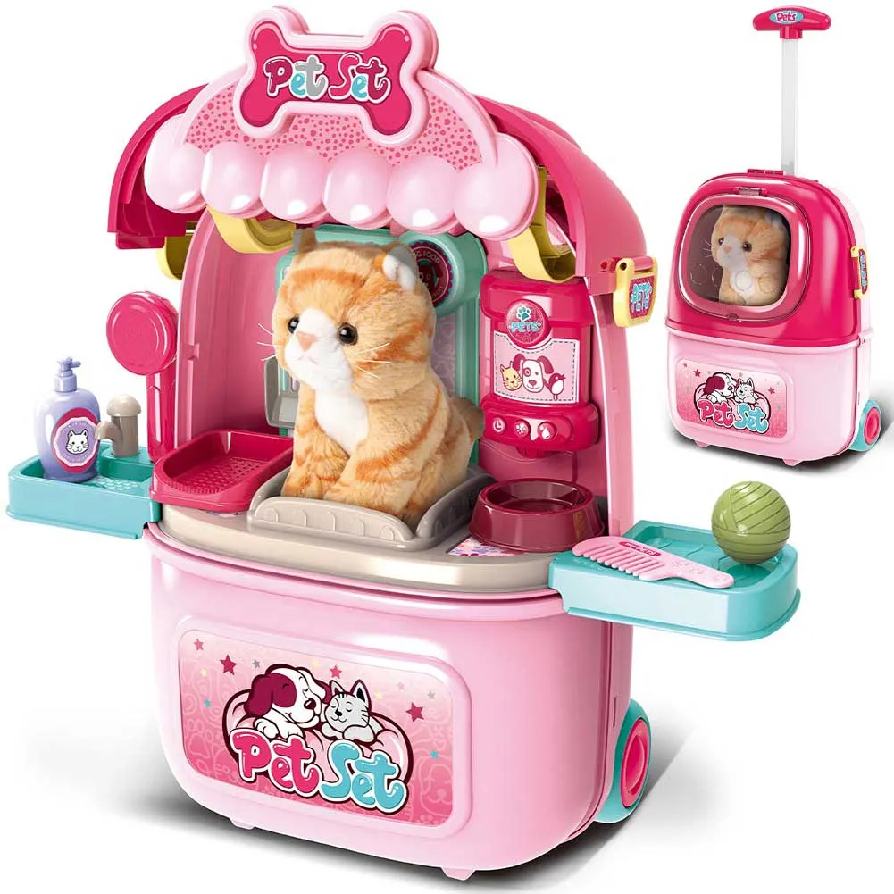 Centro Veterinario Trolley Giocattolo Gatto Gioco Kit Cura Animali Bambini 2in1