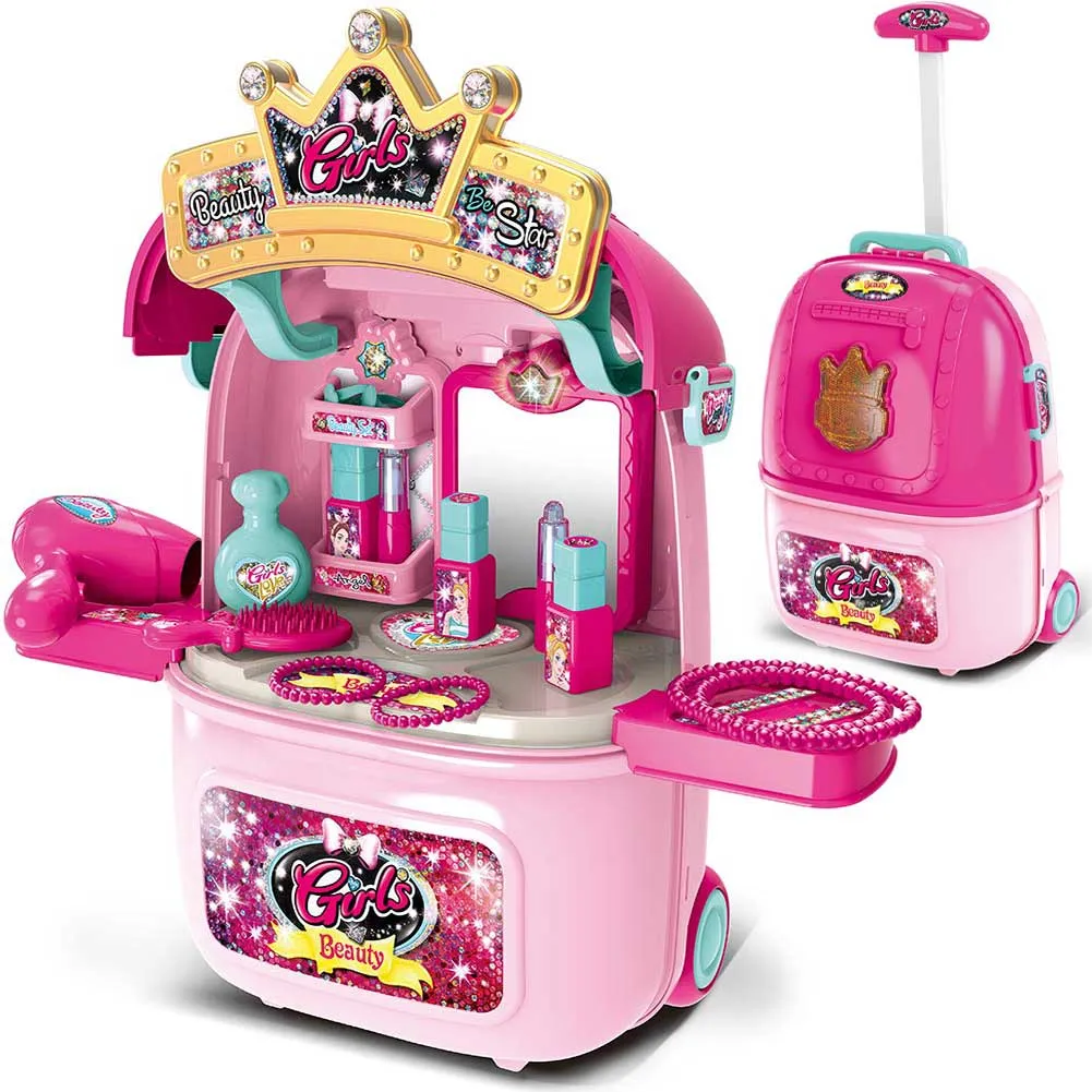 Trolley Valigia Trucchi Bambina Kit Set di Bellezza Accessori Gioco 2in1 Mobile