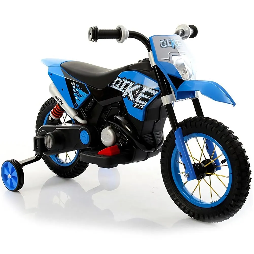 Moto Motocicletta Elettica per Bambini Cross Blu ruote in Gomma Minimoto 6V