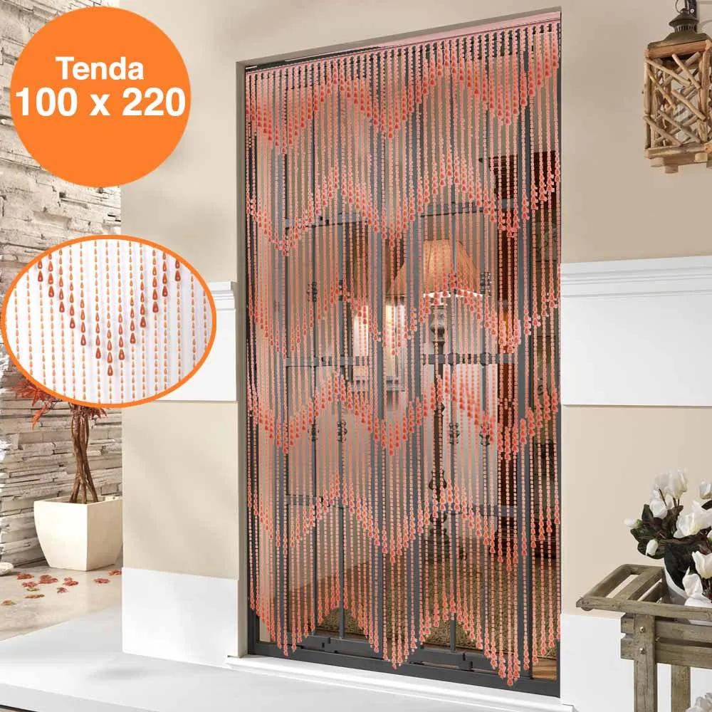 Tenda Moschiera Porta Finestra 100x220 54 Corde Fili Perline Decorazione Zig Zag