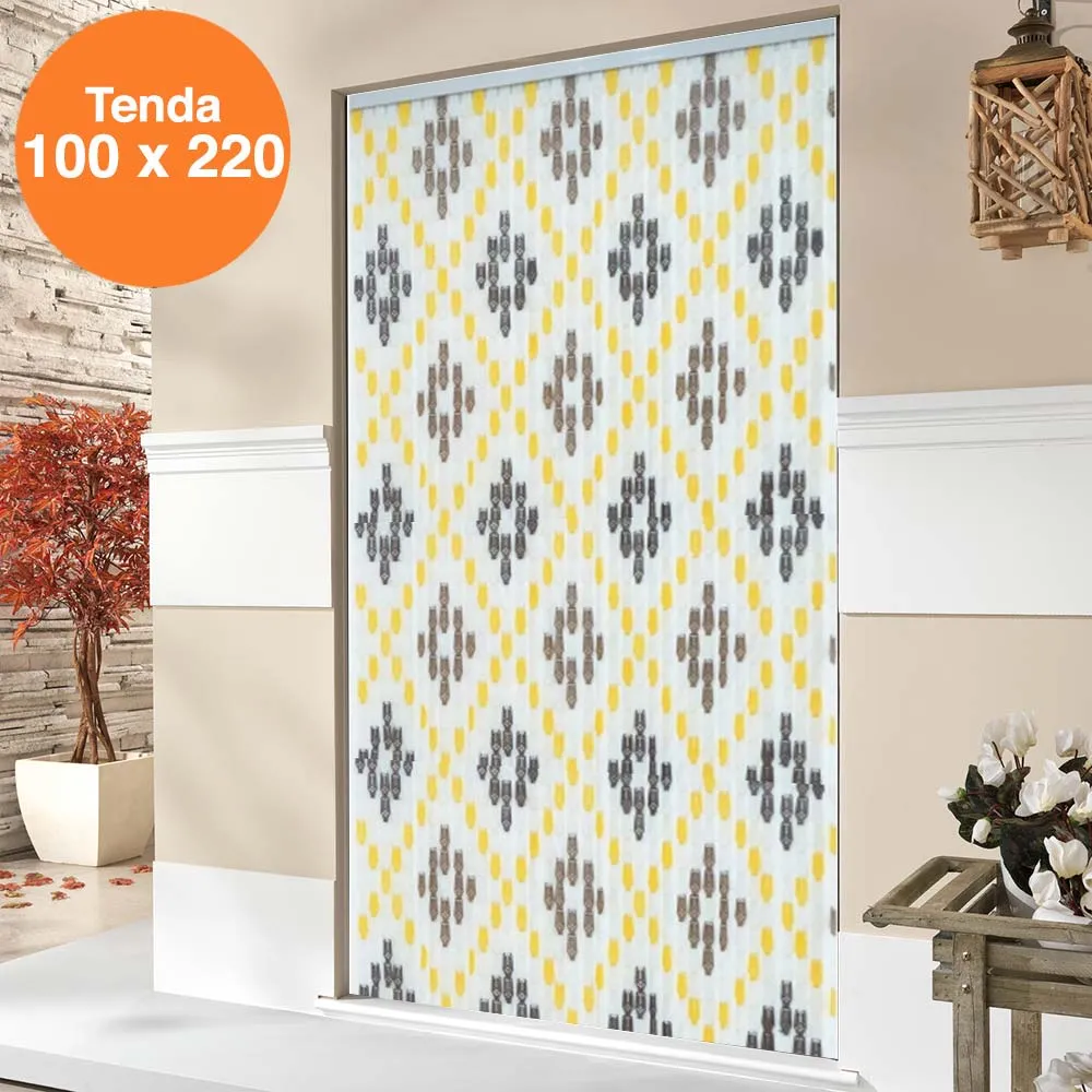 Tenda Moschiera Porta Finestra 100x220cm 36 corde Decorazione Rombo Giallo