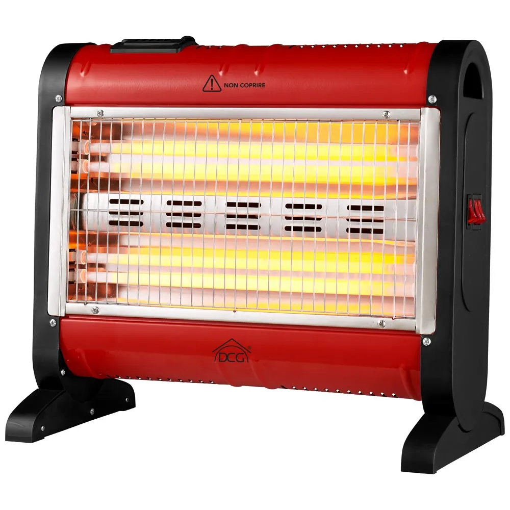 Stufa Quarzo 4 Elementi 1600W 2 Potenze Funzione Turbo e Deumidificatore Rosso