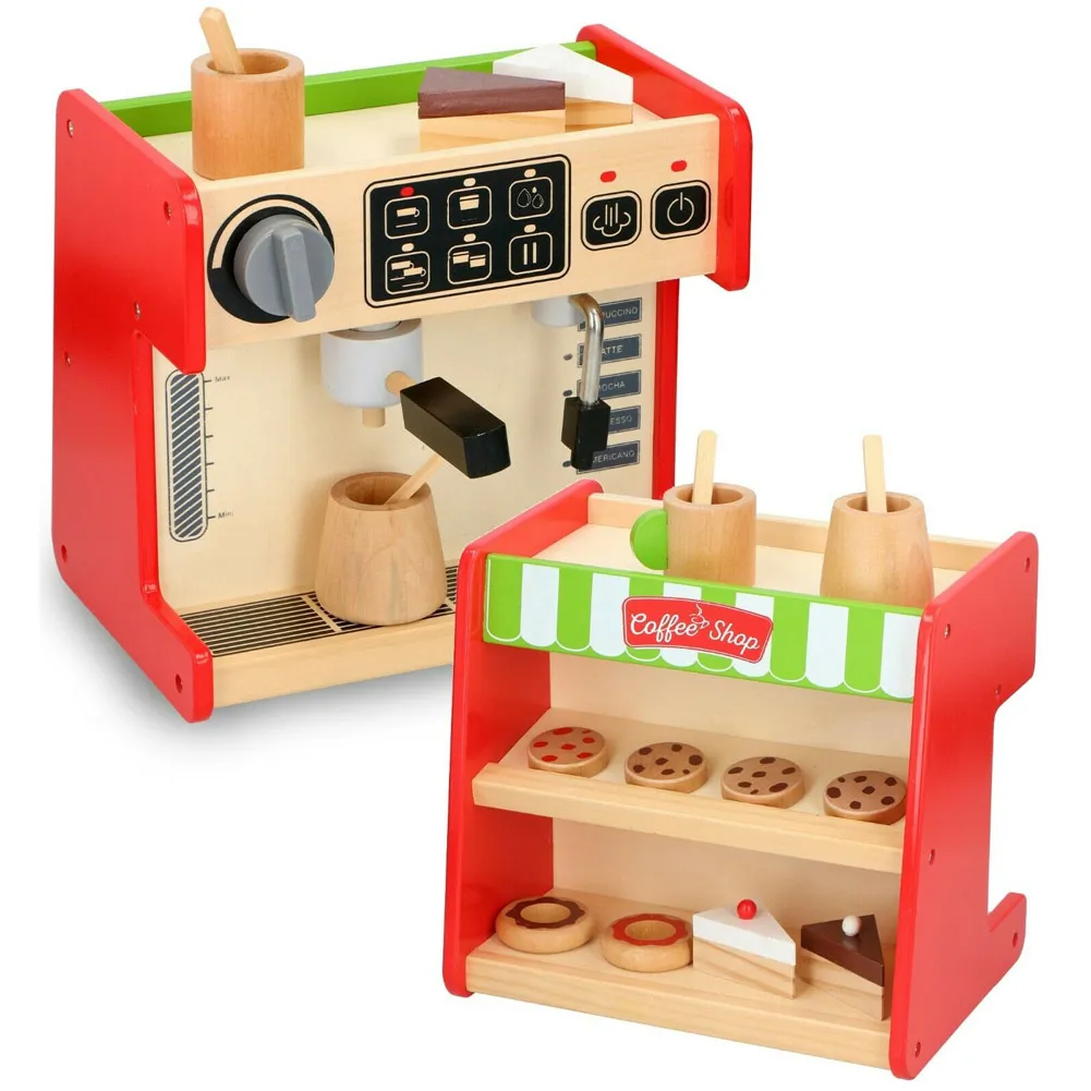 Macchina da Caffe' e Negozio Giocattolo Set 2 in 1 in Legno Gioco Idea Regalo