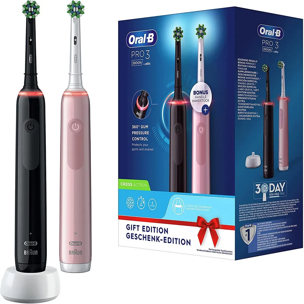 Oral-B Pro 3-3900N Kit 2 Spazzolini Elettrici con 3 Modalita' di Spazzolamento