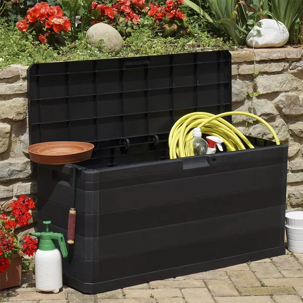 Baule Contenitore Multiuso 280L Grigio Multibox Esterno Giardino Elegance Nero