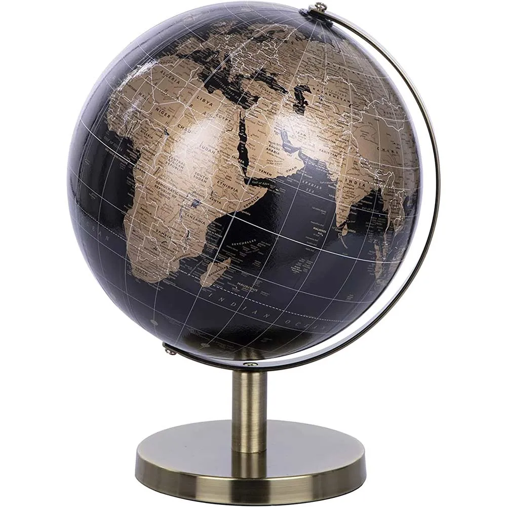 Mappamondo Globo Base Metallo Dettagliato Colore Oro Antico e Nero Idea Regalo