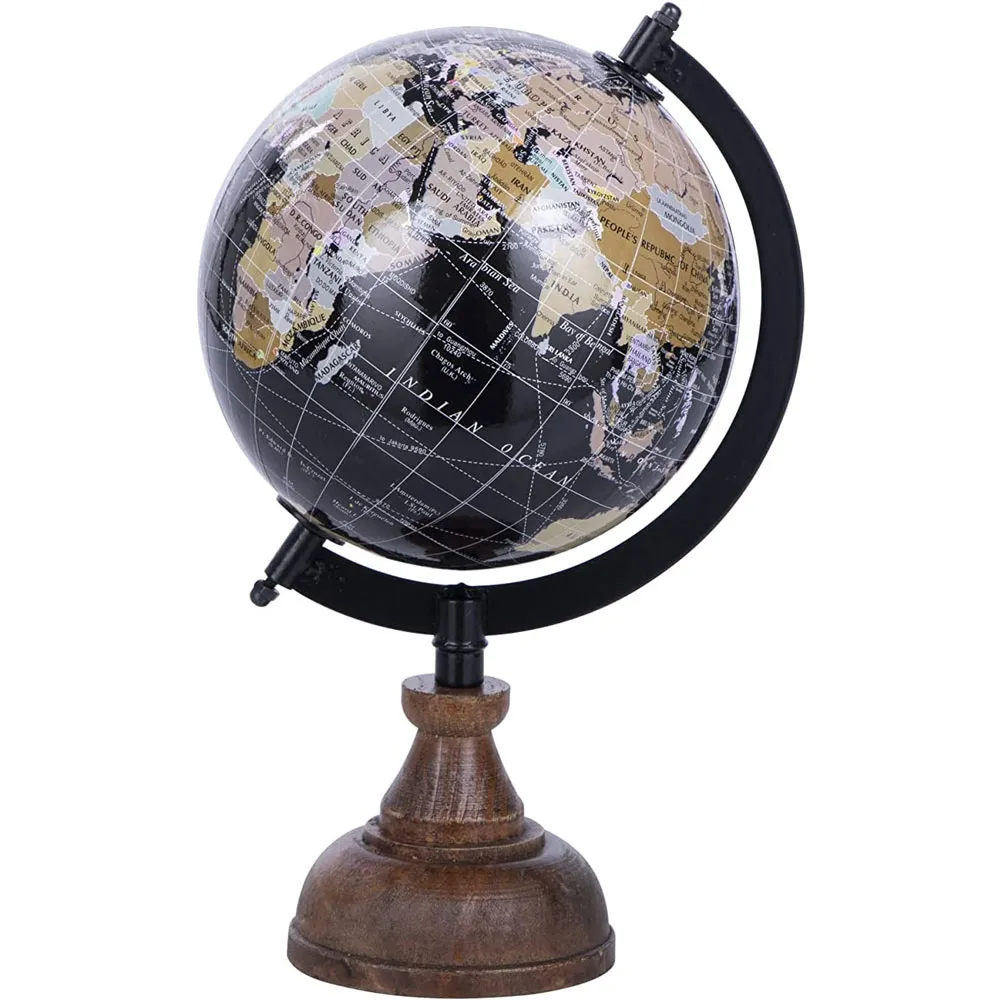 Mappamondo Globo con Base Legno Dettagliato Colore Legno e Nero Idea Regalo