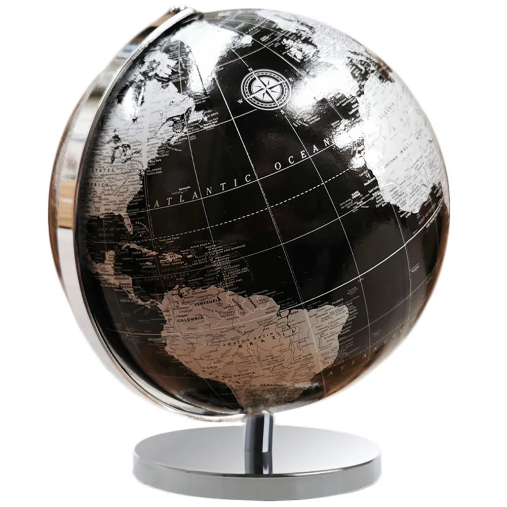 Mappamondo Globo con Base Metallo Dettagliato Colore Silver e Nero Idea Regalo