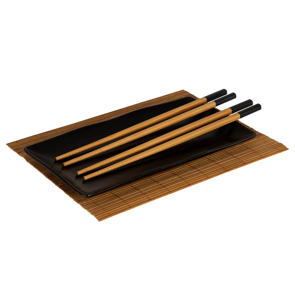 Set 5 Pezzi Sushi Stile Orientale 2 Paia di Bacchette 1 Piatto 1 Tappetino