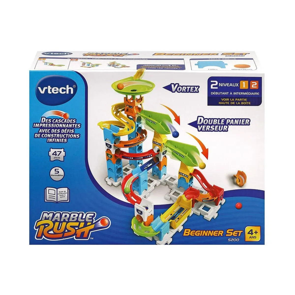 Set di Biglie Vtech Marble Rush Marble Run - Beginner Set Circuito + 4 Anni Pista con Rampe 47 Pezzi