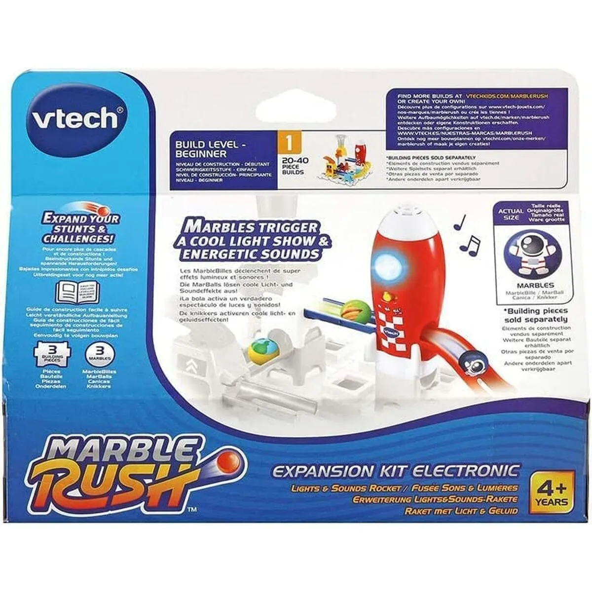 Set di Biglie Vtech Marble Rush - Expansion Kit Electronic - Raket Circuito Pista con Rampe 3 Pezzi + 4 Anni