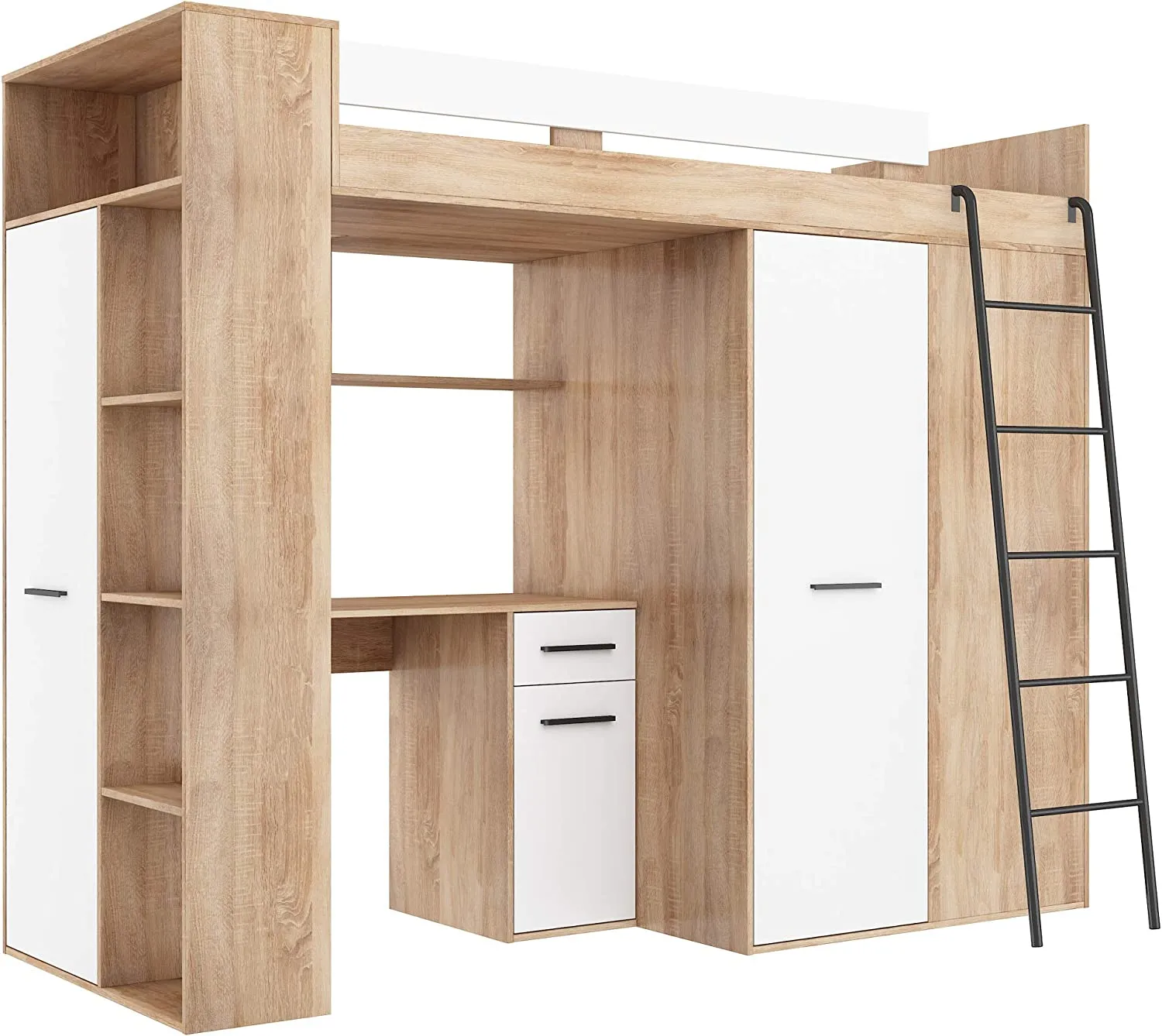 LETTO ARMADIO SCRIVANIA LIBRERIA  BAMBINI VERANA P H190x120x236cm BIANCO ROVERE