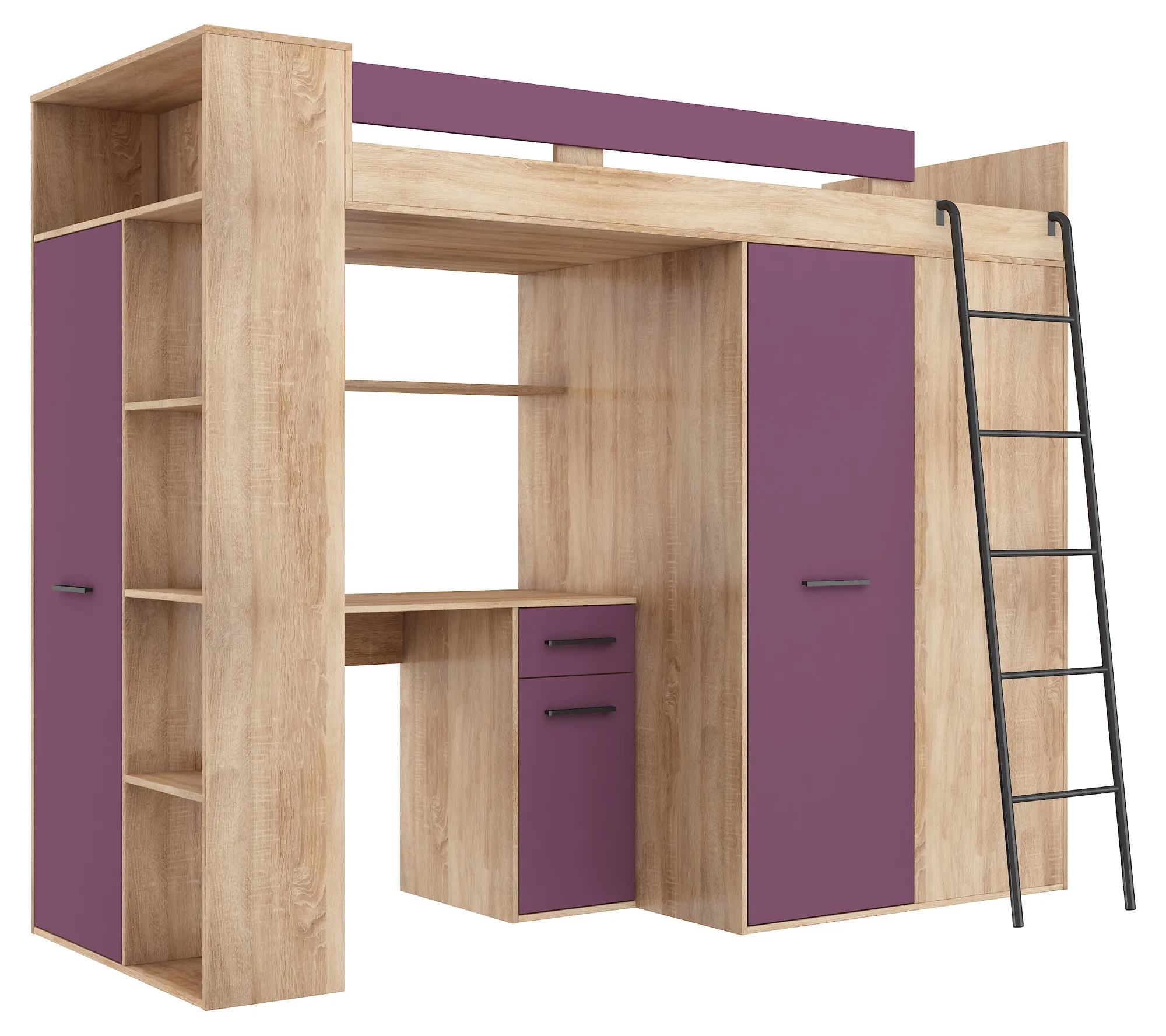 LETTO ARMADIO SCRIVANIA LIBRERIA  BAMBINI VERANA P H190x120x236cm LAVANDA ROVERE