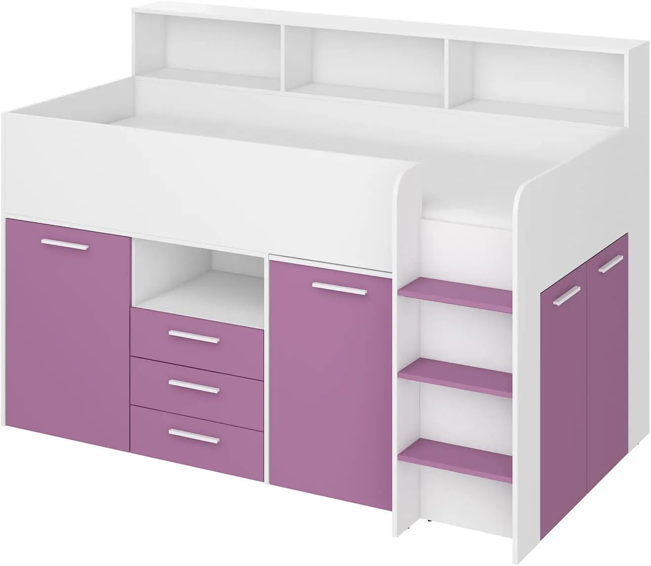 LETTO ARMADIO CASSETTIERE  BAMBINI NEO cm206x120x138h BIANCO LAVANDA